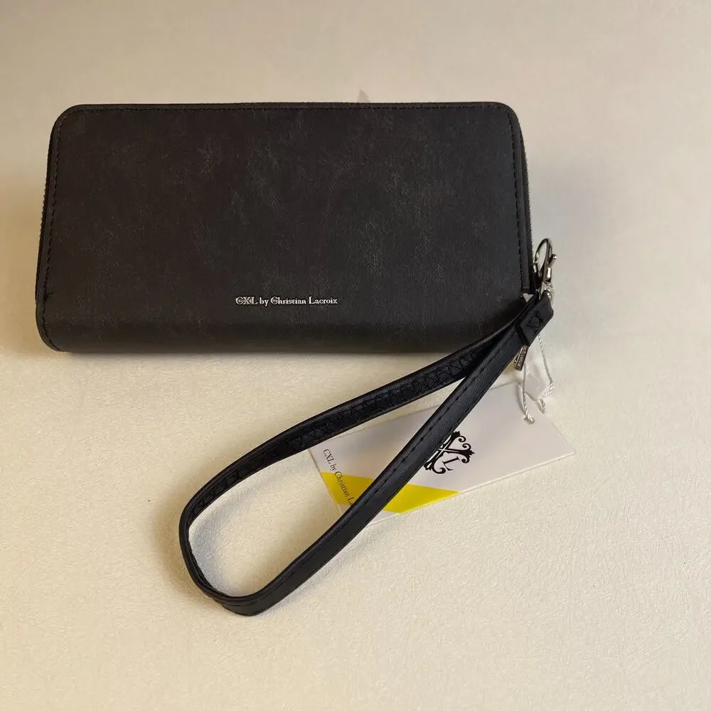 CXL Christian Lacroix Ames Denim Double Zipper Wallet Black NWT